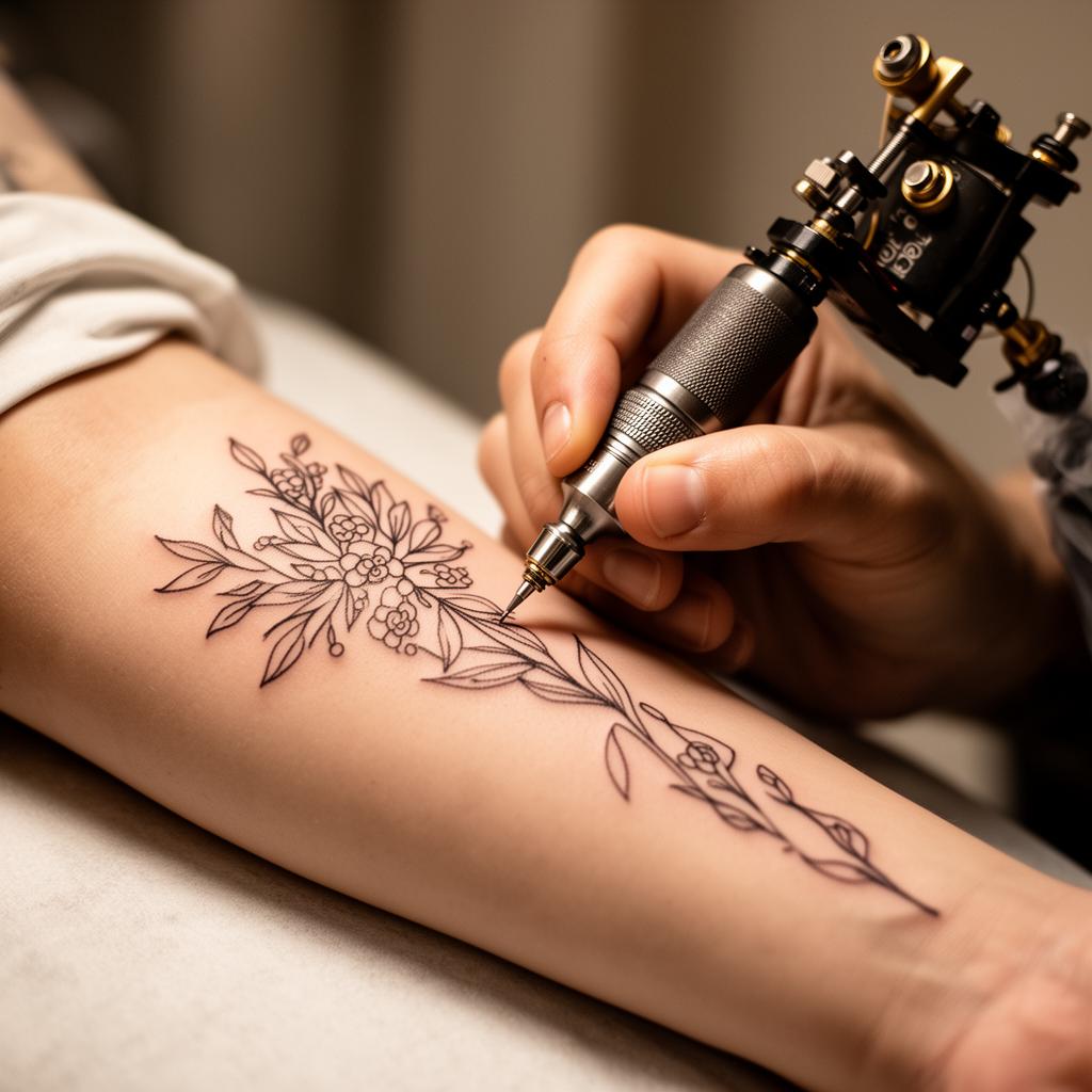 Tattoo artist working with care