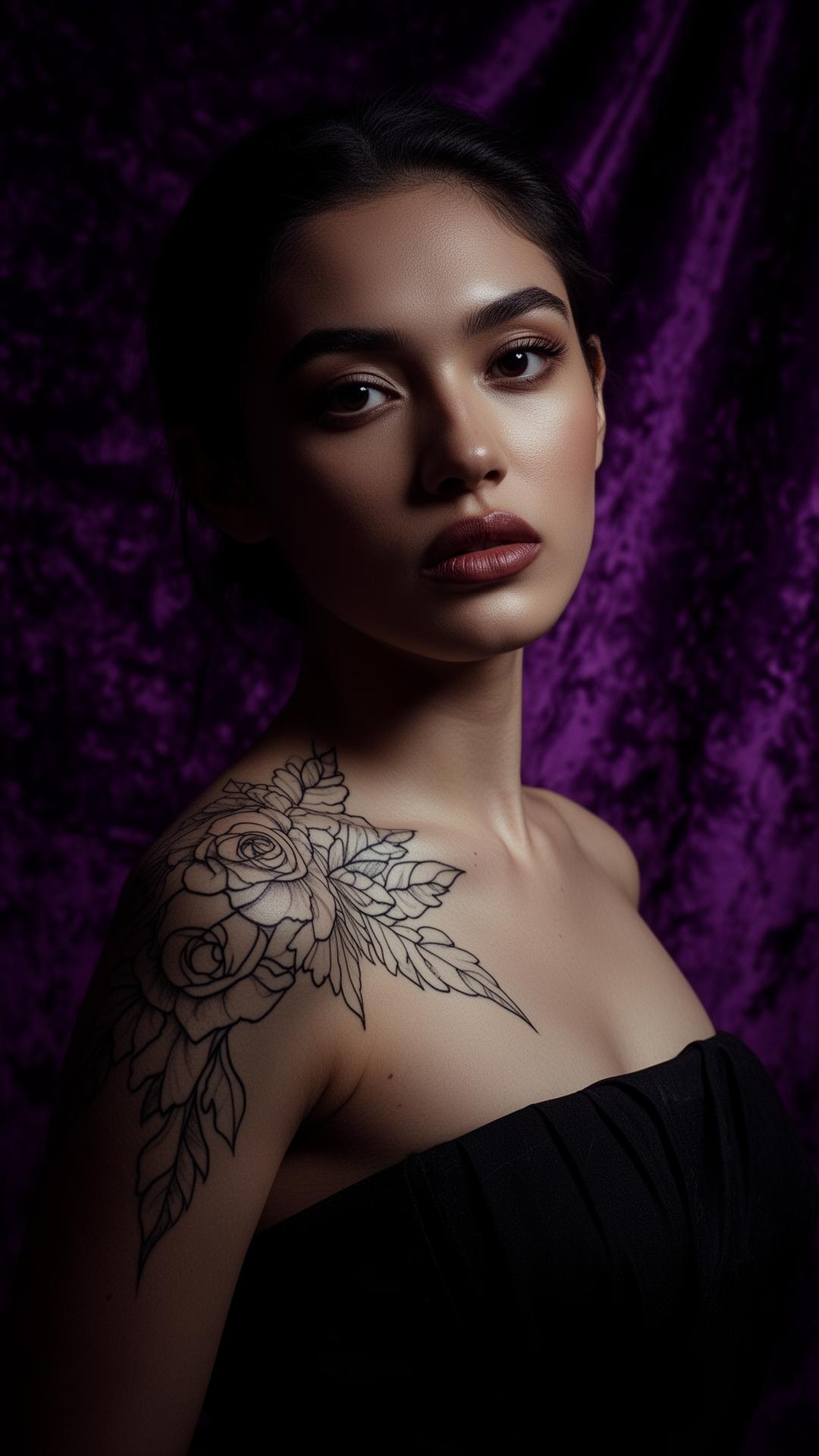 Editorial portrait of a tattooed client