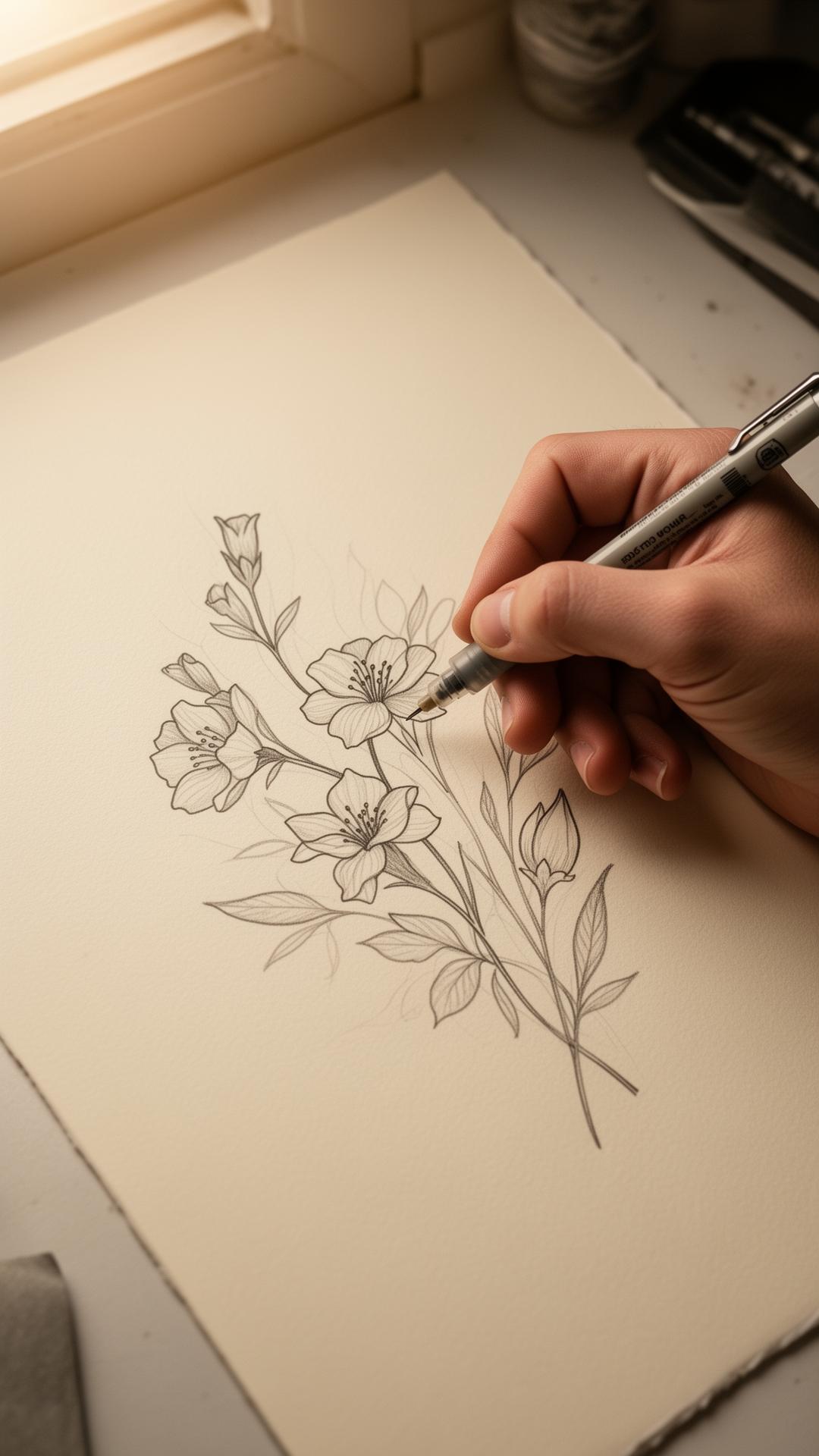 Tattoo artist sketching by hand